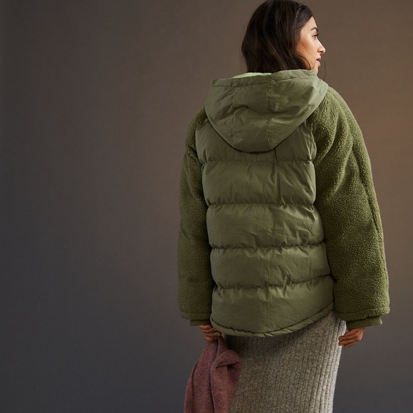 Anthropologie Pilcro NWT Szs XS, SM, L & XL green puffer jacket w/fleece sleeves - Picture 16 of 16